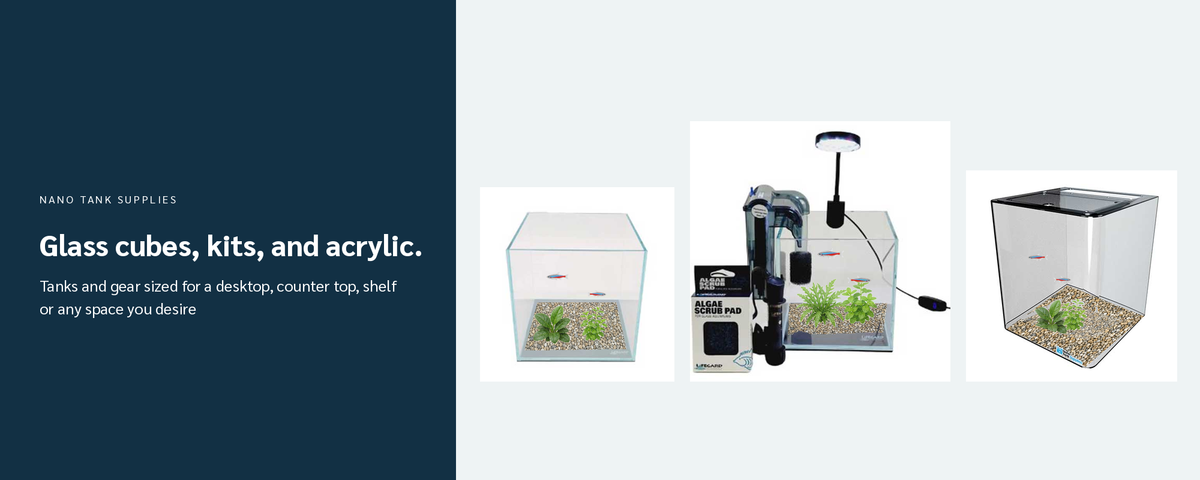 Glass nano aquarium cube, kit, and acrylic tank